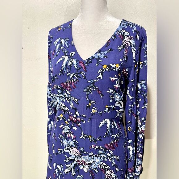 Loft dress floral flare business casual office summer festive purple Women’s 4P - Picture 5 of 10